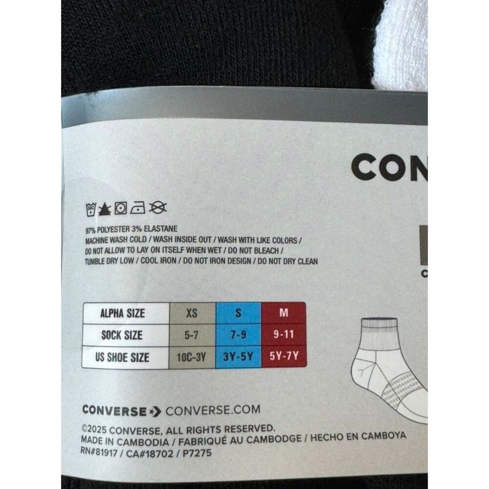 Unisex- Converse Kids 8-Pack Cushioned Quarter Socks - Black & White - Picture 3 of 3